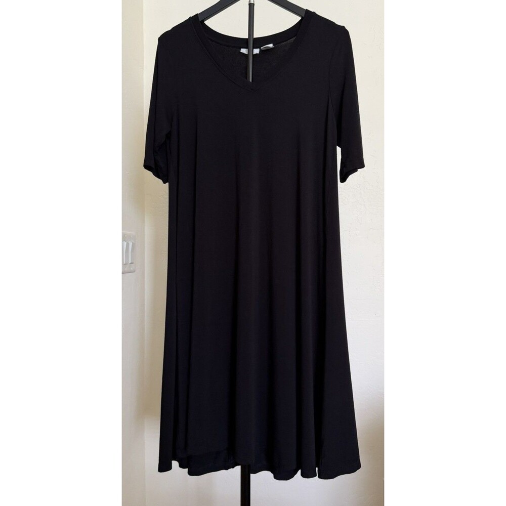 Sigrid Olsen Black V-Neck A-Line Dress M Jersey Lagenlook Closet Staple LBD